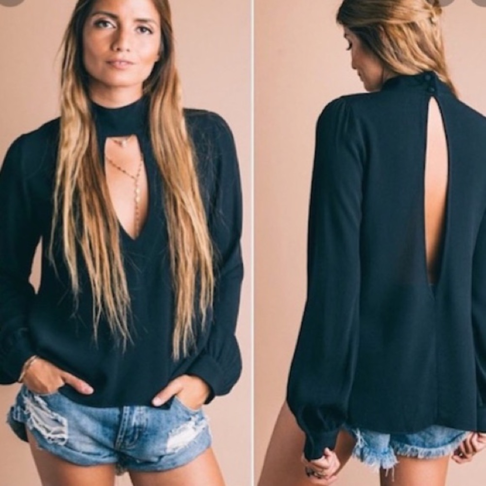 Flynn Skye Leah Black High Neck Long Sleeve Top - Picture 4 of 8